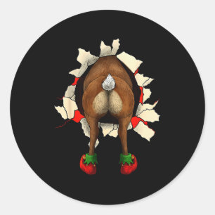 Cute Reindeer Butt Breakthrough Christmas Classic Round Sticker