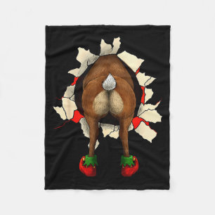 Cute Reindeer Butt Breakthrough Christmas  Fleece Blanket
