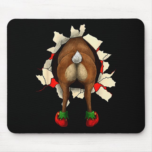 Cute Reindeer Butt Breakthrough Christmas  Mouse Mat (Front)