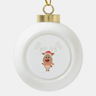 Cute reindeer cartoon ceramic ball christmas ornament