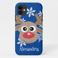 Cute Reindeer Cartoon Christmas Fun Blue