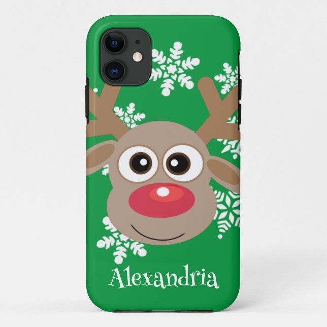 Cute Reindeer Cartoon Christmas Fun Green Case-Mate iPhone Case (Back)