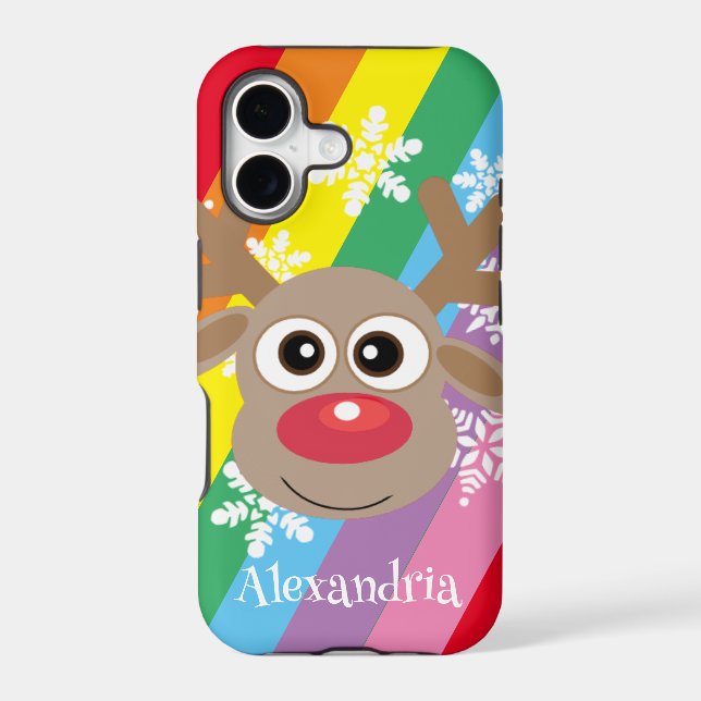 Cute Reindeer Cartoon Christmas Fun Rainbow (Back)