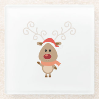 Cute reindeer cartoon glass coaster