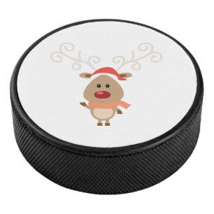 Cute reindeer cartoon hockey puck