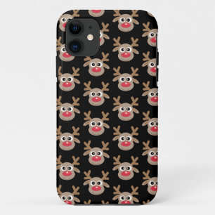 Cute Reindeer Cartoon Pattern Christmas Black iPhone 11 Case