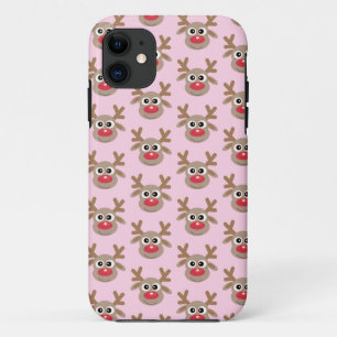Cute Reindeer Cartoon Pattern Christmas Pink iPhone 11 Case