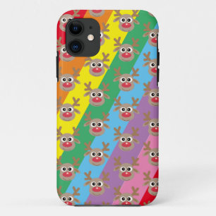 Cute Reindeer Cartoon Pattern Christmas Rainbow iPhone 11 Case