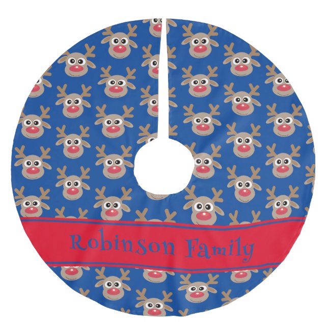 Cute Reindeer Cartoon Pattern Red Green Brushed Polyester Tree Skirt (Front)