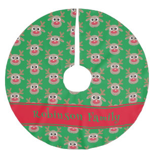 Cute Reindeer Cartoon Pattern Red Green Brushed Polyester Tree Skirt