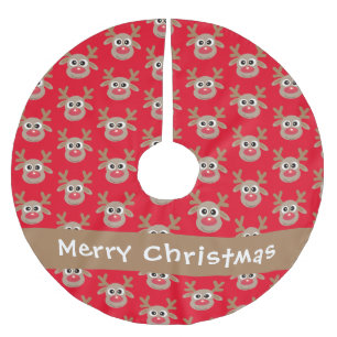 Cute Reindeer Cartoon Pattern Red Name Brushed Polyester Tree Skirt