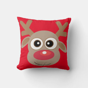 Cute Reindeer Cartoon Red Christmas Cushion