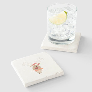 Cute reindeer cartoon stone coaster
