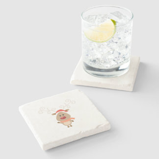 Cute reindeer cartoon stone coaster