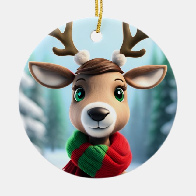 Cute Reindeer Ceramic Tree Decoration (Front)