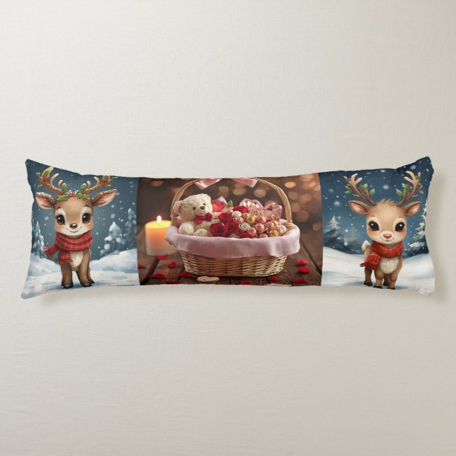 Cute reindeer christmas bedding for kids winter  body cushion (Front)