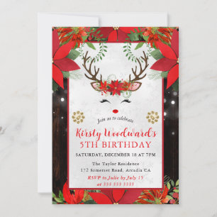 Cute Reindeer Christmas Birthday Party Invitation