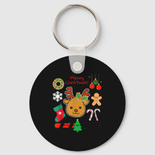 Cute Reindeer Christmas Cartoon Holiday Festive Ar Key Ring
