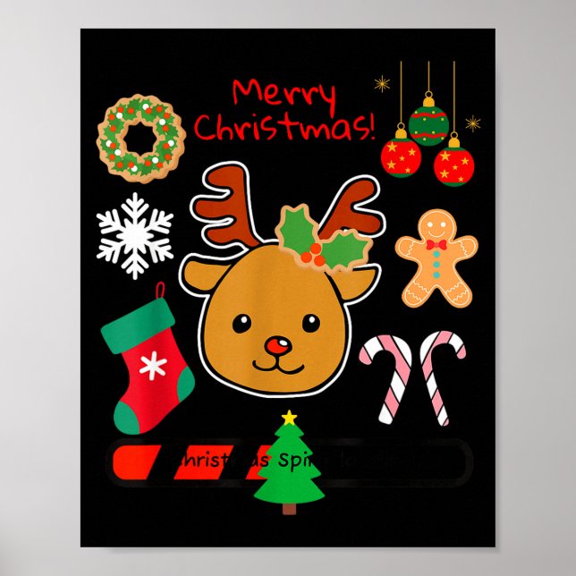 Cute Reindeer Christmas Cartoon Holiday Festive Ar Poster (Front)