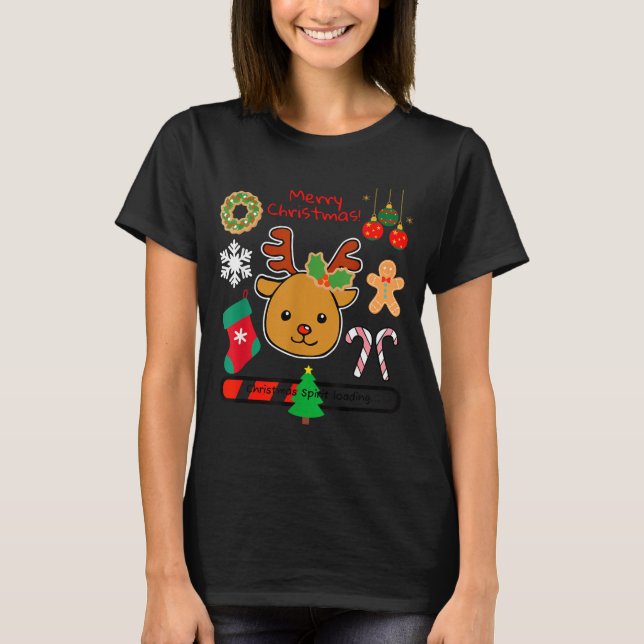 Cute Reindeer Christmas Cartoon Holiday Festive Ar T-Shirt (Front)