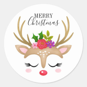Cute Reindeer Christmas  Classic Round Sticker