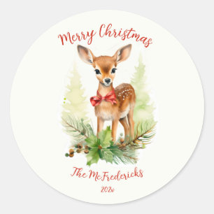 Cute Reindeer Christmas Classic Round Sticker