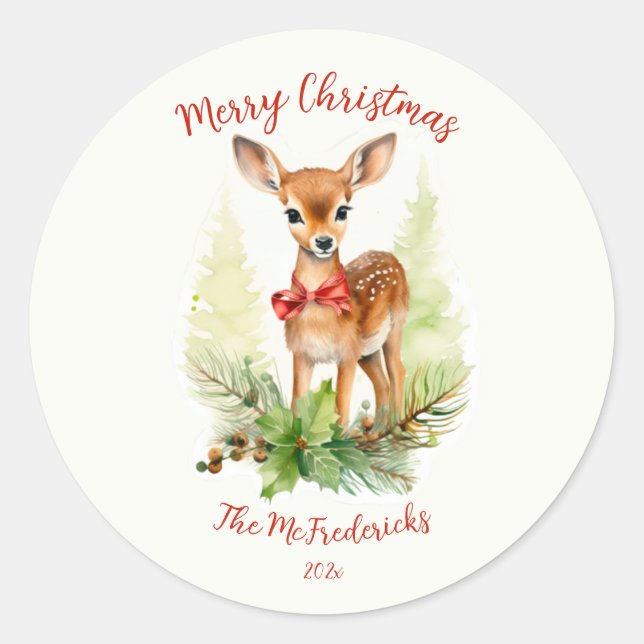 Cute Reindeer Christmas Classic Round Sticker (Front)