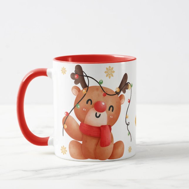 Cute Reindeer Christmas Design, Festive Holiday Mug (Left)