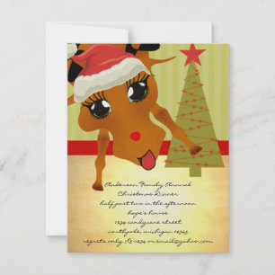 Cute Reindeer Christmas Dinner Invitation