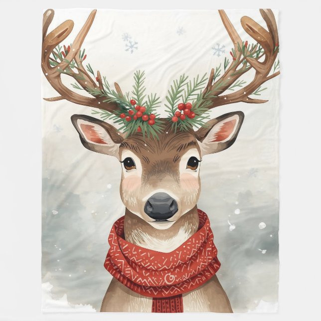Cute Reindeer Christmas fleece Blanket (Front)
