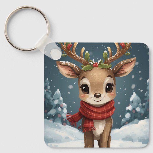 Cute reindeer christmas fun stocking gifts key ring (Front)