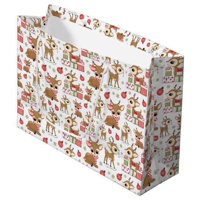 Cute Reindeer Christmas Gift Ornament Snowflake Large Gift Bag (Front Angled)
