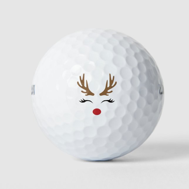 Cute Reindeer Christmas Golf Gift Design Golf Balls (Front)