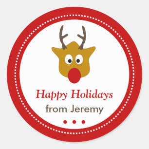 Cute Reindeer Christmas Happy Holidays Classic Round Sticker