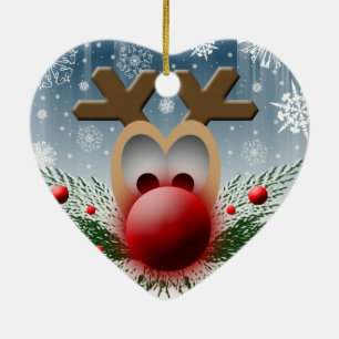 Cute Reindeer Christmas Heart Holiday Xmas Ceramic Tree Decoration