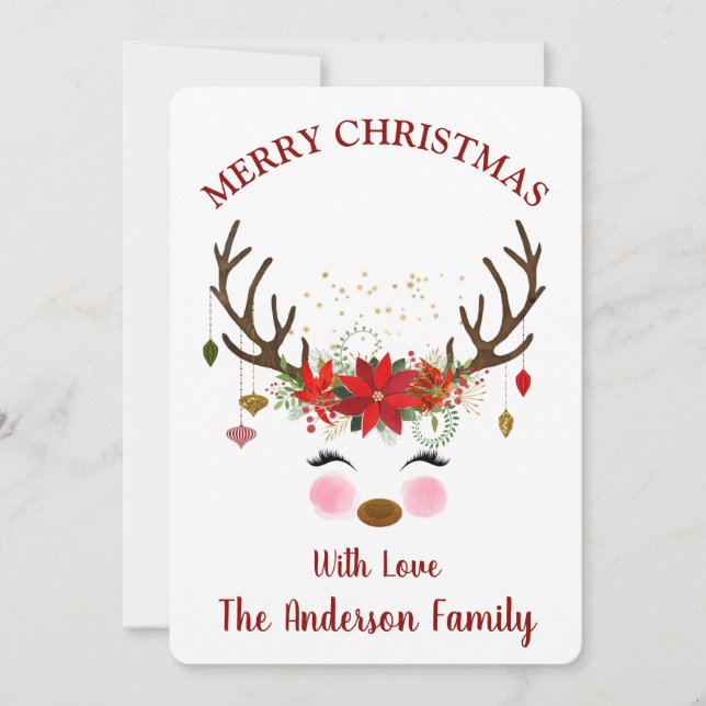 Cute Reindeer Christmas Holiday Card (Front)