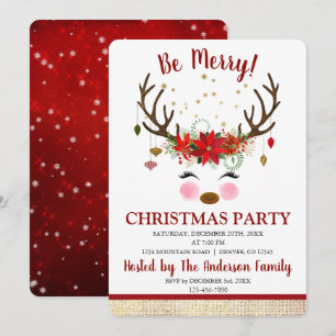 Cute Reindeer Christmas Holiday Dinner Party Invitation