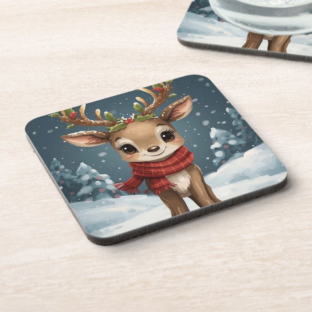 Cute reindeer christmas holiday tables coaster (Left Side)
