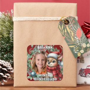 Cute Reindeer Christmas Holiday Wreath Square Sticker