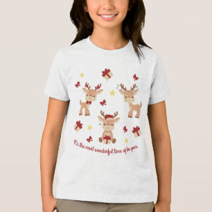 Cute Reindeer Christmas Holidays Modern Kids Tri-Blend Shirt