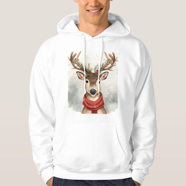 Cute Reindeer Christmas Hoodie,Cozy Festive Winter Hoodie (Front)