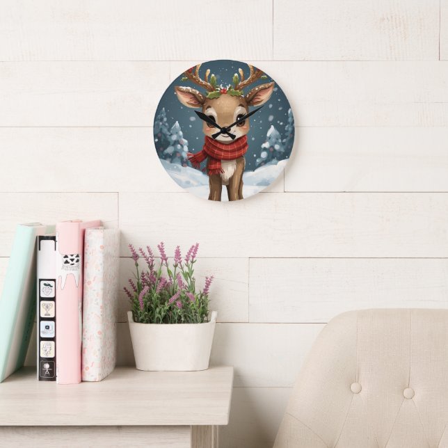 Cute reindeer christmas  kids bedroom large clock (Reading Room)