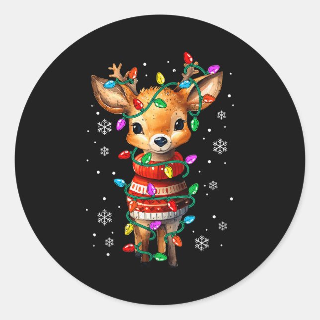 Cute Reindeer Christmas Lights Santa Xmas Pjm Wome Classic Round Sticker (Front)