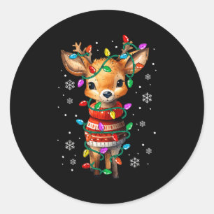 Cute Reindeer Christmas Lights Santa Xmas Pjm Wome Classic Round Sticker