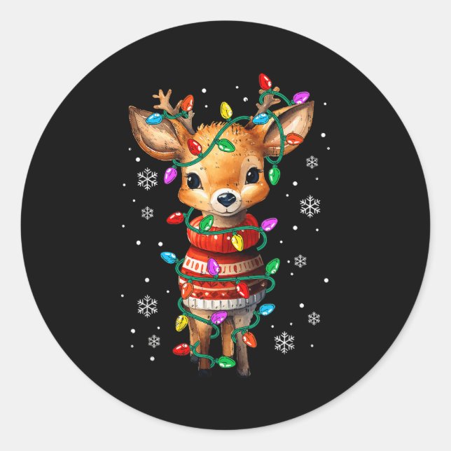 Cute Reindeer Christmas Lights Santa Xmas Pjm Wome Classic Round Sticker (Front)