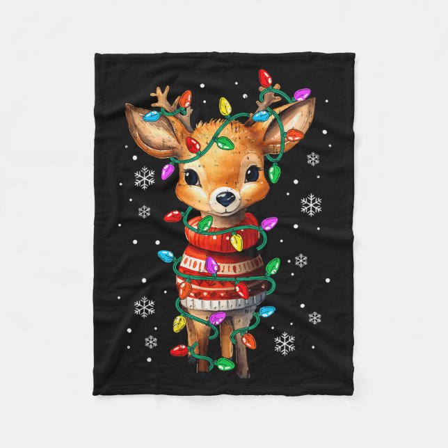 Cute Reindeer Christmas Lights Santa Xmas Pjm Wome Fleece Blanket (Front)