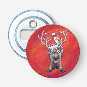 Cute Reindeer Christmas On Red Bottle Opener