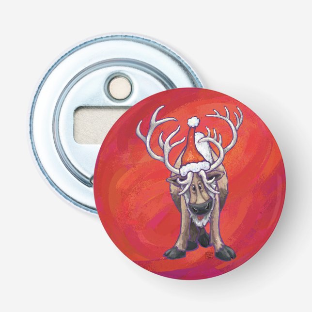 Cute Reindeer Christmas On Red Bottle Opener (Front)