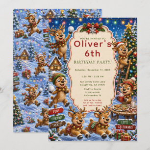 Cute Reindeer Christmas Party Invitation