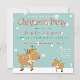 Cute Reindeer   Christmas Party Invitation